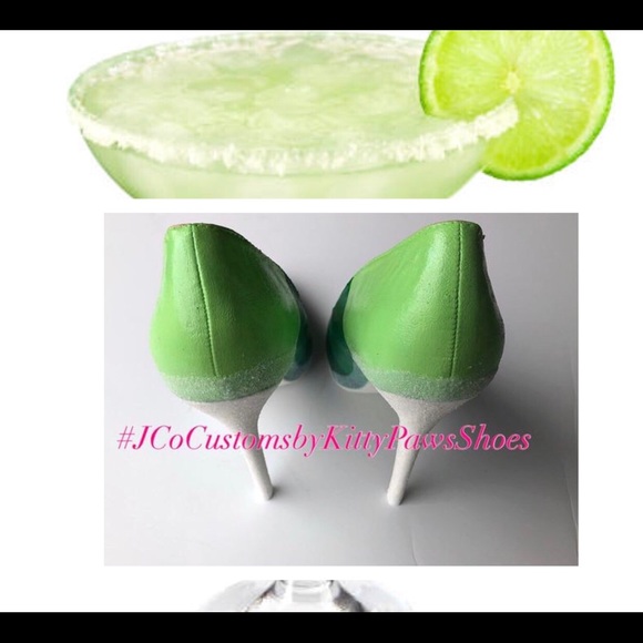 Women Green Margarita Custom Heels w/White Glitter - Picture 6 of 8